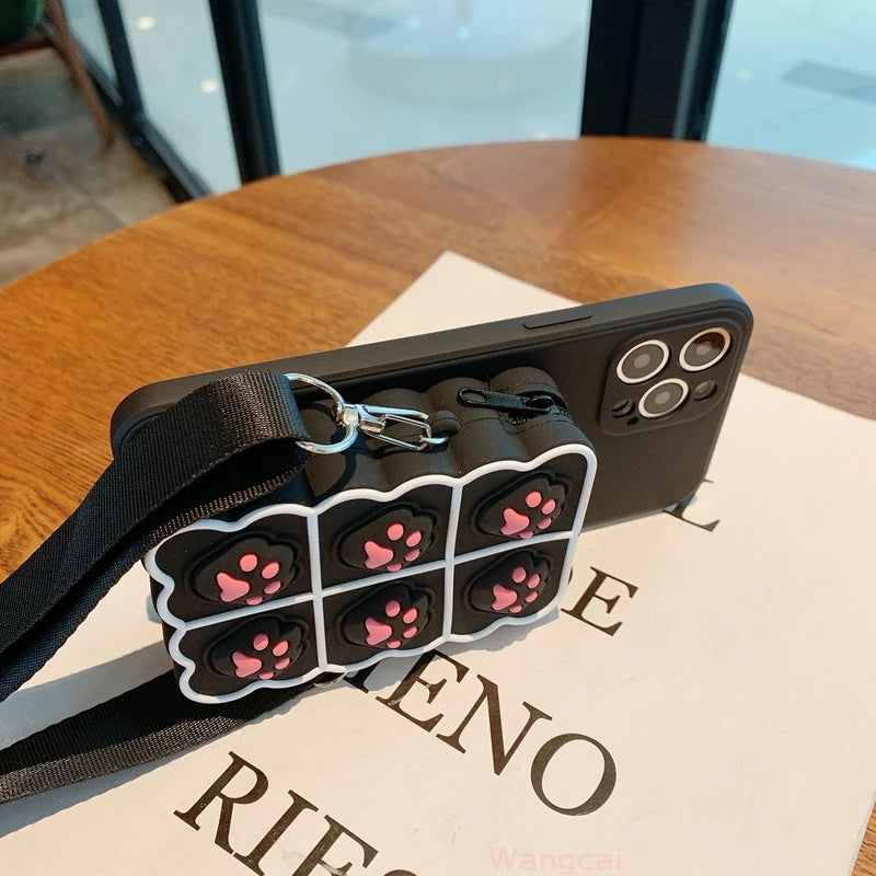 Purse Lanyard Wallet Cases For Realme C35 9 Pro 8i 9i C21 C15 C12 C11 X50 8 7 6 5 Pro 7i 6s 5i 5s C3 Cat Claw Card Stand Cover