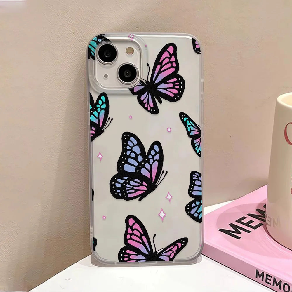 Gold Butterfly Soft TPU Case For iPhone 13 11 12 14 15 17 16 Pro Max Funda iPhone 12 13 Mini Plus Translucent Clear Phone Cover
