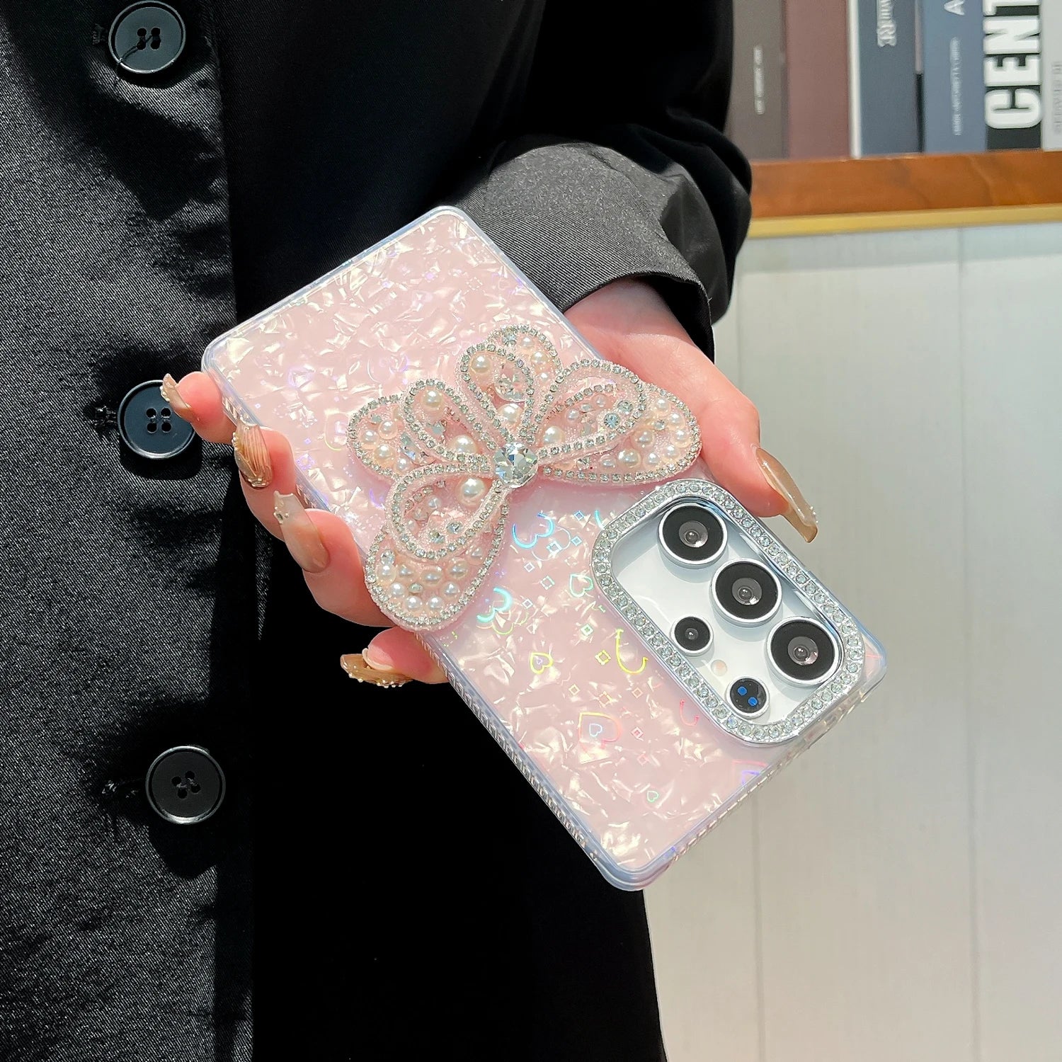 Phone Case For Samsung Galaxy S24 S25 Plus Ultra FE S25 Edge Korean Ins Giltter Diamond Butterfly Soft Silicone Cover