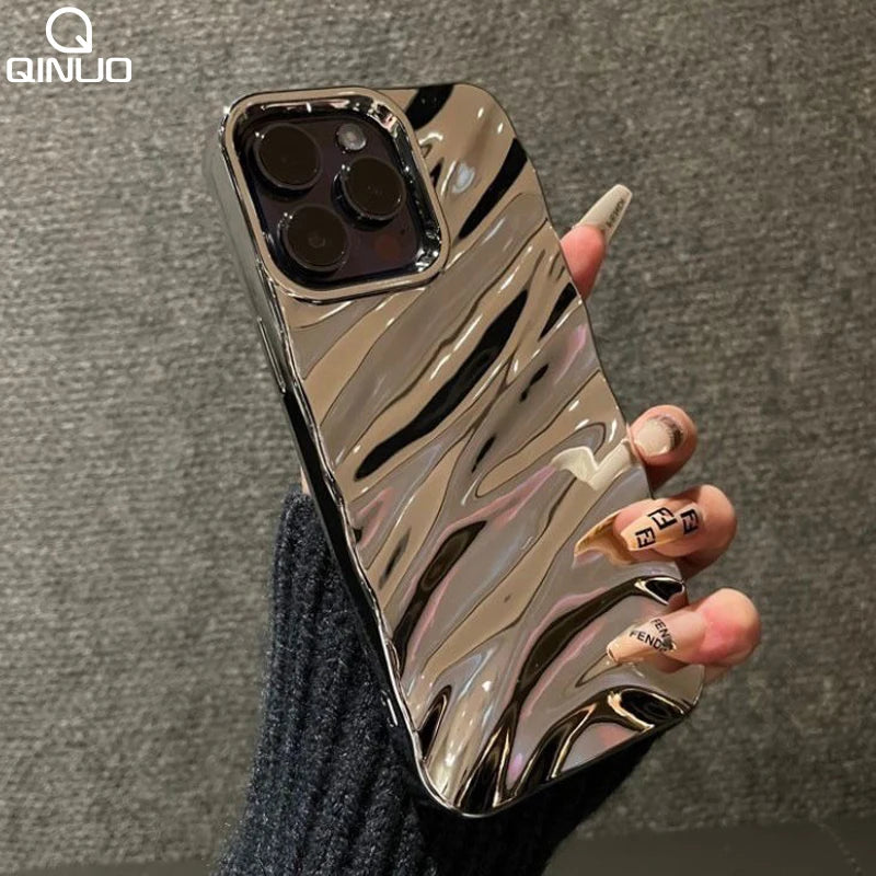 Luxury Plating 3D Wavy Texture Soft Phone Case For iPhone 16 15 14 Plus 13 12 11 Pro XS Max XR Protection Bumper Shockproof Capa